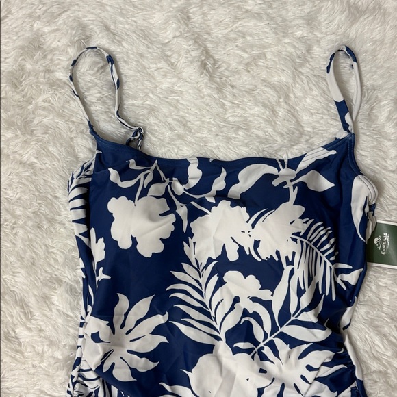 NWT Eomenie Blue And White Floral Print Ruched Sides One Piece Swimsuit Size M - Picture 3 of 10
